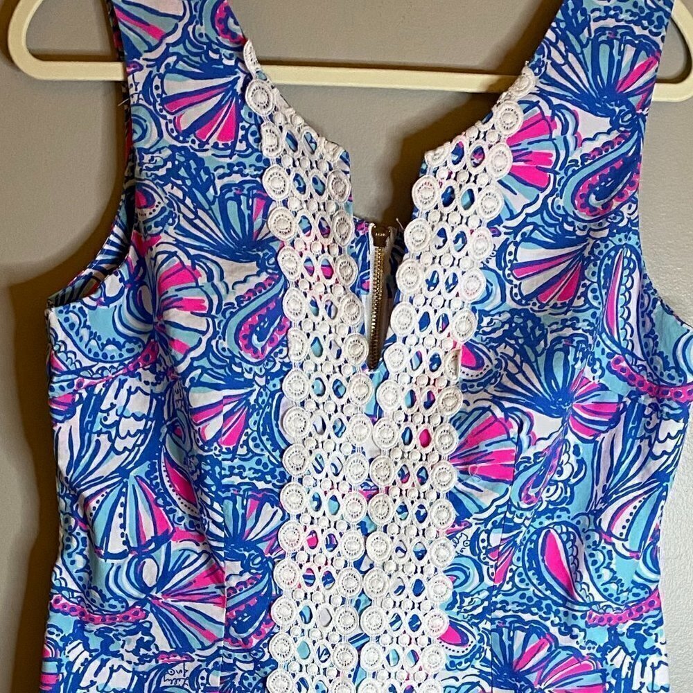 Lilly Pulitzer  20Th Anniversary Shift Dress Pink Blue Crochet Lace Size 14